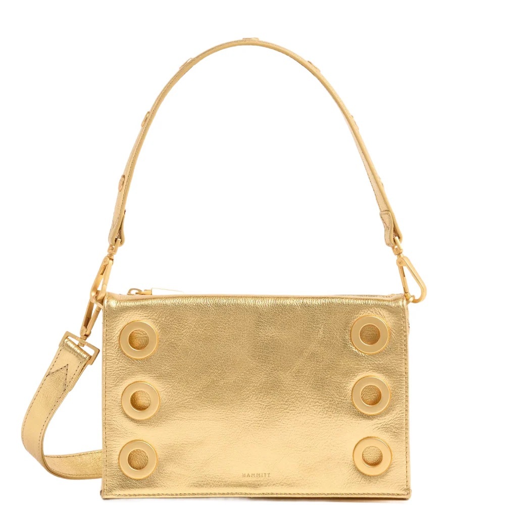 Hammitt Metallic Gold Leather Shoulder Bag with Circular Studs